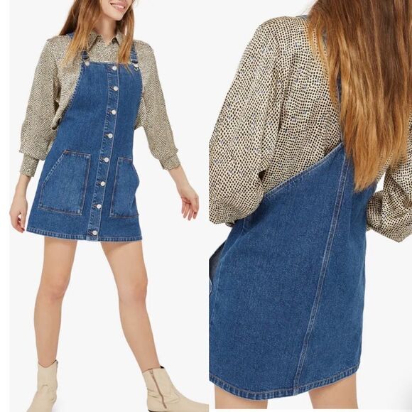 Topshop Moto Denim Pinafore Button Front Dress - Picture 1 of 6